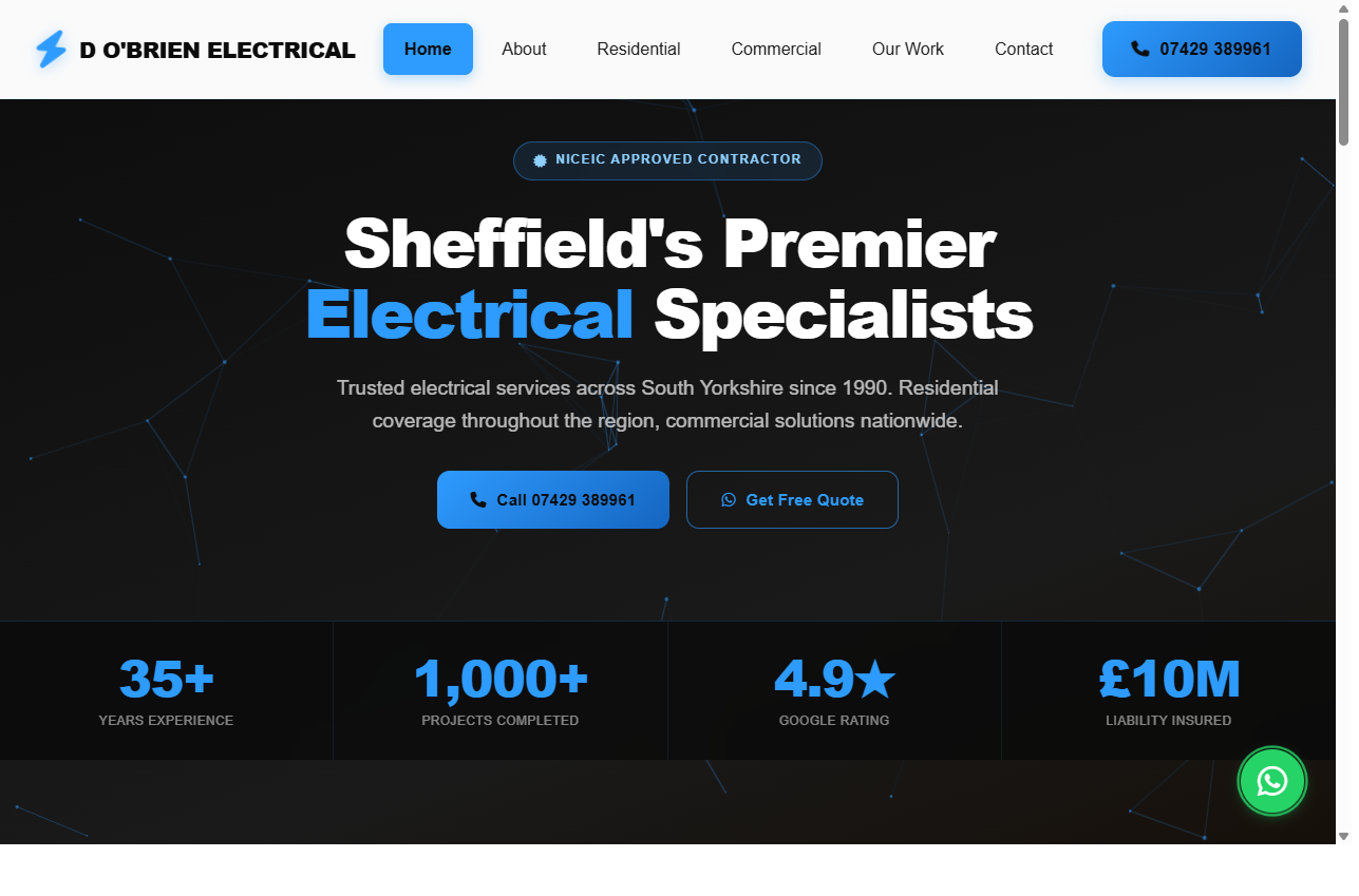 D O'Brien Electrical homepage — Sheffield electrician website